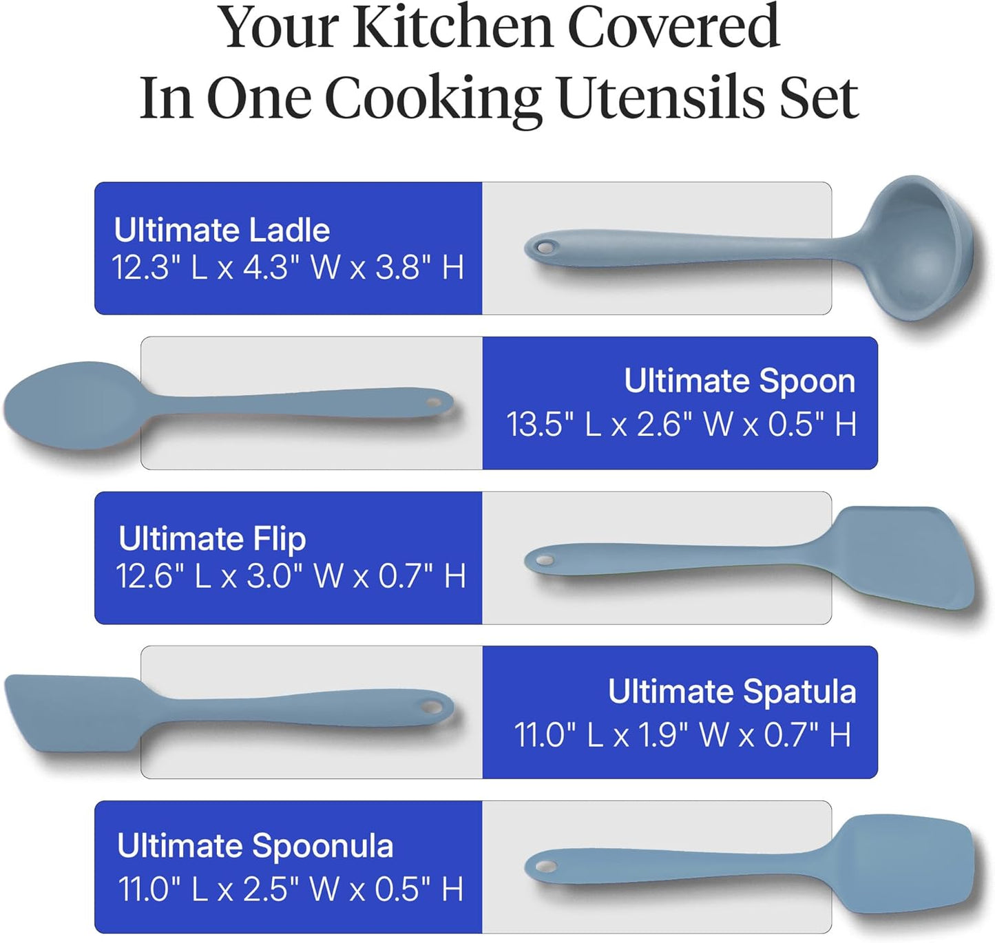 GIR: Get It Right 5-Piece Silicone Ultimate Kitchen Utensils Set - Ladle, Spatula, Flip, Spoon & Spoonula - Non-Toxic Cooking Utensils for Nonstick Cookware, Cooking and Baking - Black