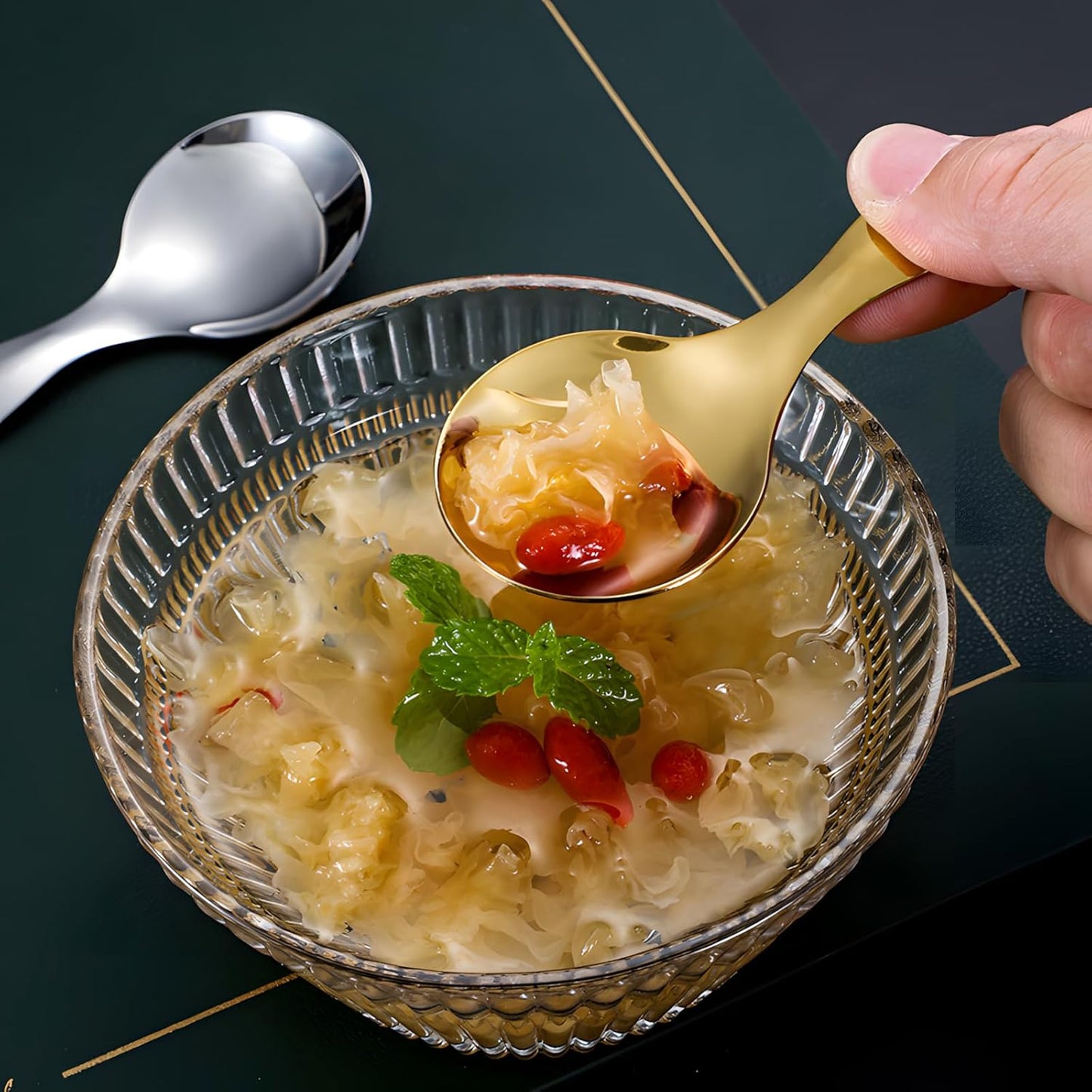 5PCS Short Handle Spoon, Stainless Steel Mini Spoons Thickened Small Round Spoon For Salt Condiments Dessert Tea Coffee (Black)