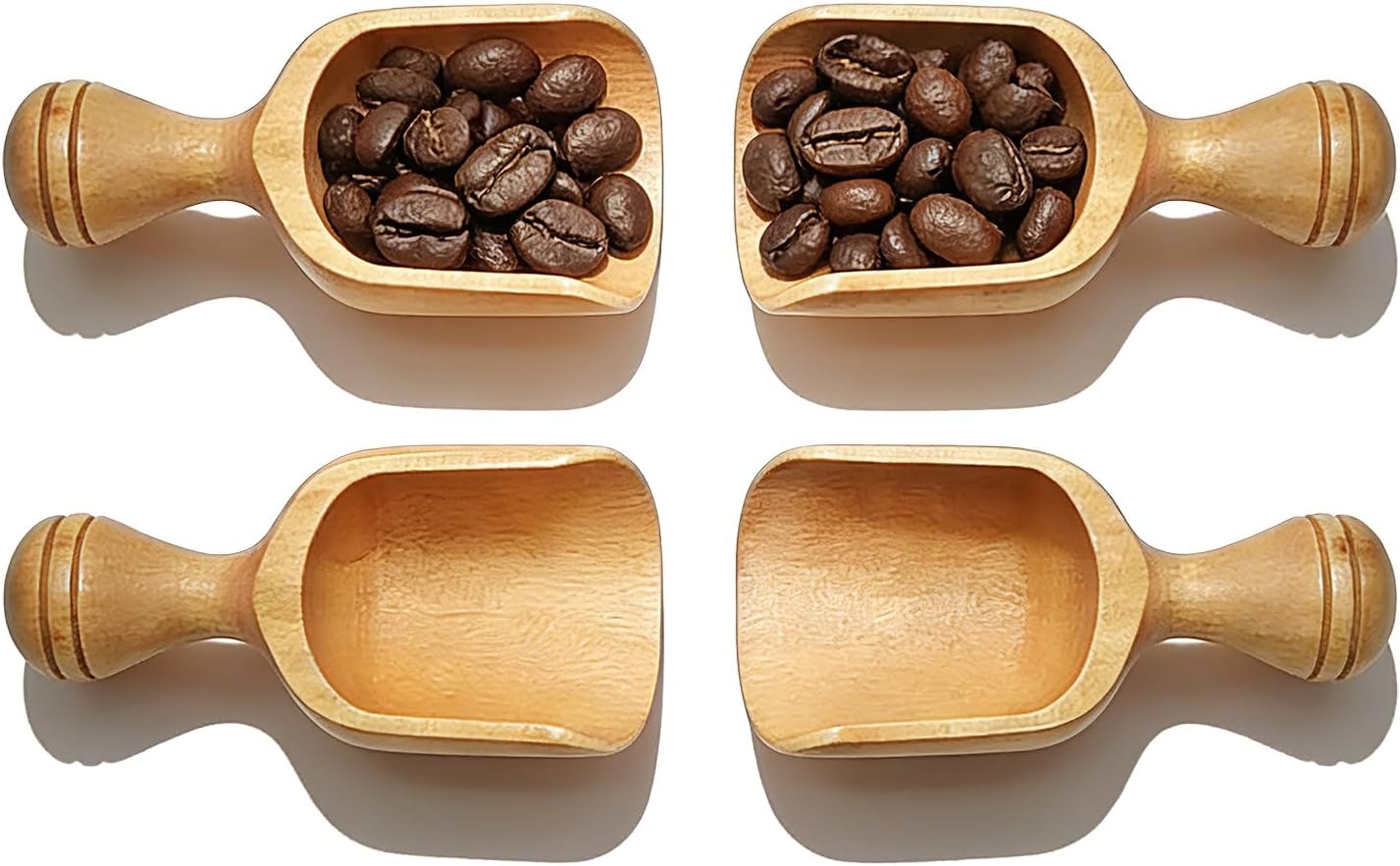 Wooden Coffee Scoop Set, Coffee Bean Scoop & Scoops for Jars, Multipurpose Spoon for Ground Coffee, Tea & Kitchen Dry Goods,4 Pack