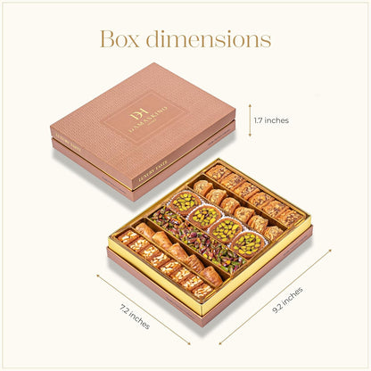 Damaskino Home Assorted Turkish Baklava Gift Box – 1.1lb (500g) 35 Pieces – Traditional Pistachio Baklava Pastry with Walnut & Cashew Fillings – Authentic Middle Eastern Sweets – Pistachio Gift Box