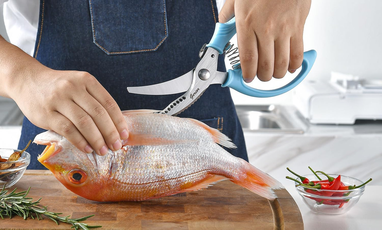 Heavy Duty Poultry Shears - Kitchen Scissors for Cutting Chicken, Poultry, Game, Meat - Chopping Vegetable - Spring Loaded - Red