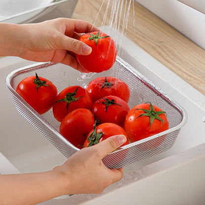 Fine Mesh Strainer for Kitchen, Stainless Steel Colander Bowl for Pasta, Rice, Fruit, Metal Net Baskets with Resting Base - Strain, Drain, Rinse (Diameter 9.84 inch)