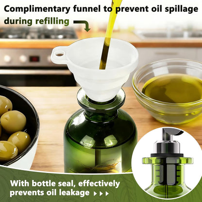 COOLMI Oil Dispenser for Kitchen - 12oz/350ml, Set of 2 Extra Thick Food Grade Glass Olive Oil Dispenser Bottle with Cleaning Brush, Stickers and Funnel (Gold)