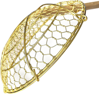 Sunrise Kitchen Supply 6" Round Brass Spider Strainer with Bamboo Handle
