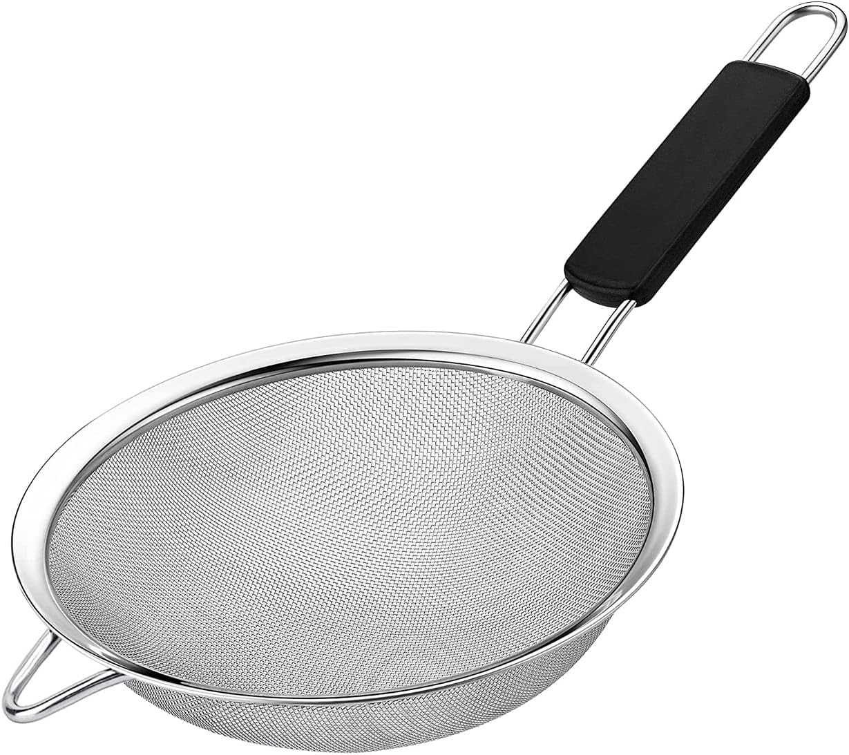 Fine Mesh Strainer with thermo plastic rubber handle - Sieve Fine Mesh Stainless Steel - Ideal to Sift Flour, Icing Sugar, Fruits and Vegetables (6.3 Inches)
