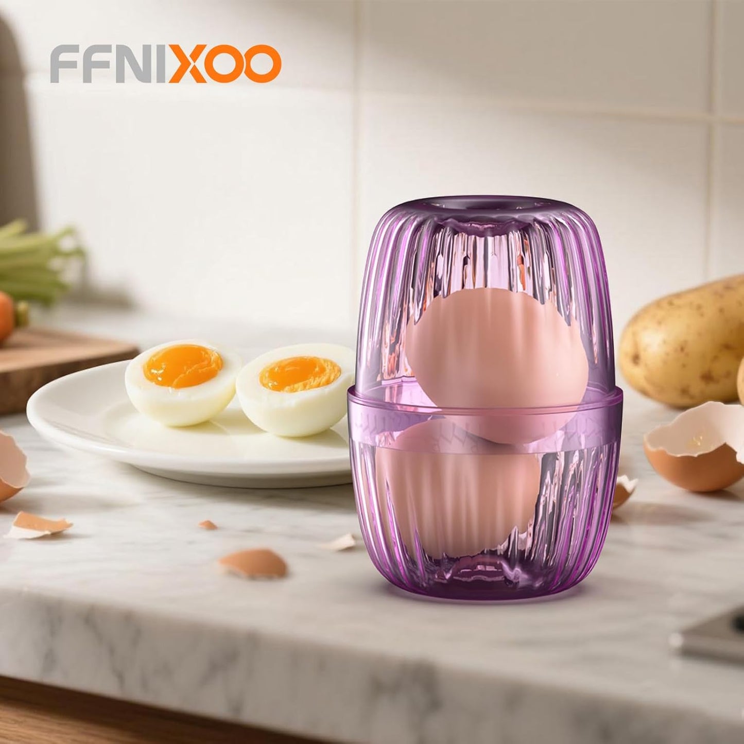 Hard Boiled Egg Peeler Upgraded | Peel 1-2 Eggs in 1 Go | Make Deviled Eggs Easier (Purple)