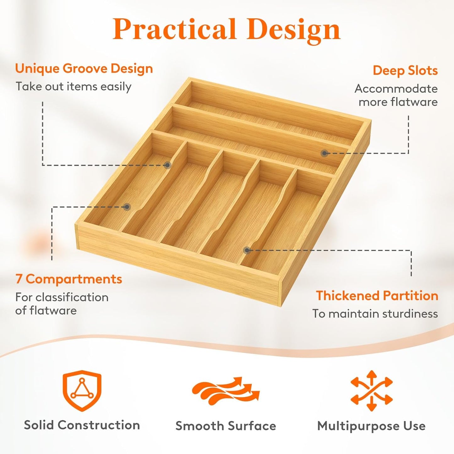 Lifewit Silverware Drawer Organizer, Utensil Tray for Kitchen, Flatware and Cutlery Holder, Storage for Spoons Forks Knives, 6.7 x 12", Natural