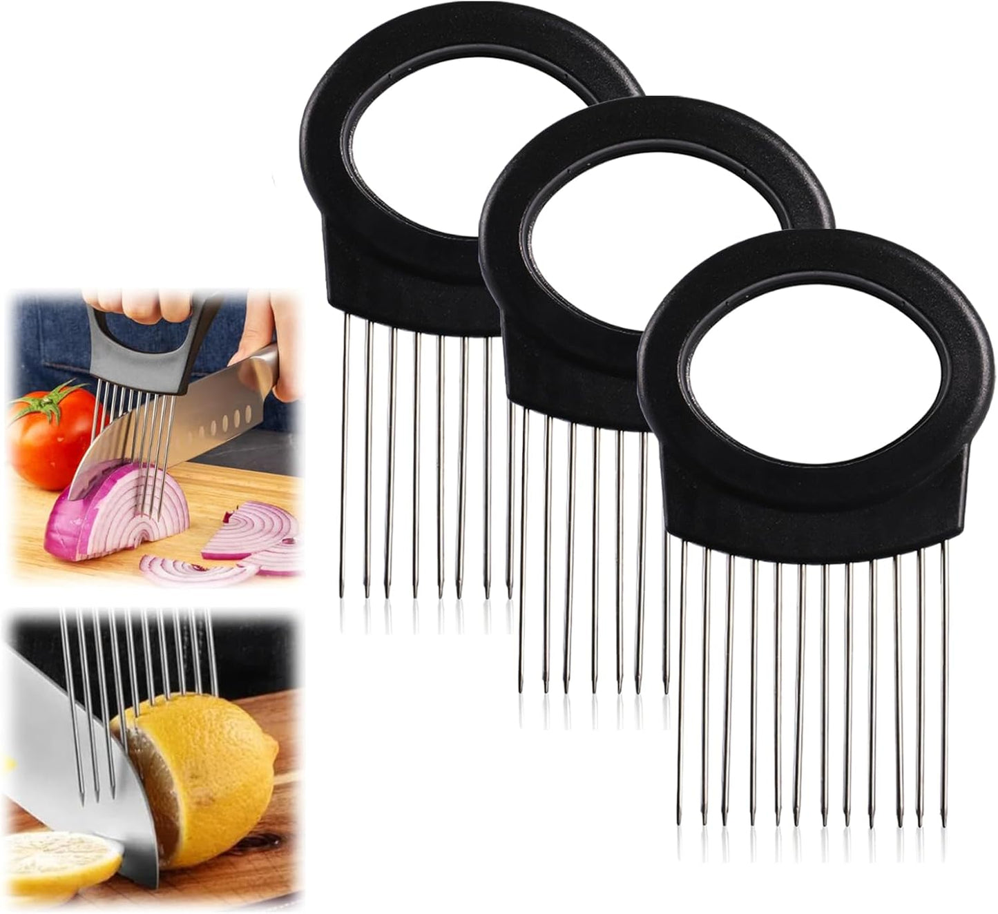 Upgrade Onion Holder for Slicing, Stainless Steel Lemon Slicer Onion Cutter for Slicing, Vegetable Cutter for Potato and Tomato, Avocados, Eggs, Meat, Kitchen Chopper Slicings Tool (Black, 1PC)