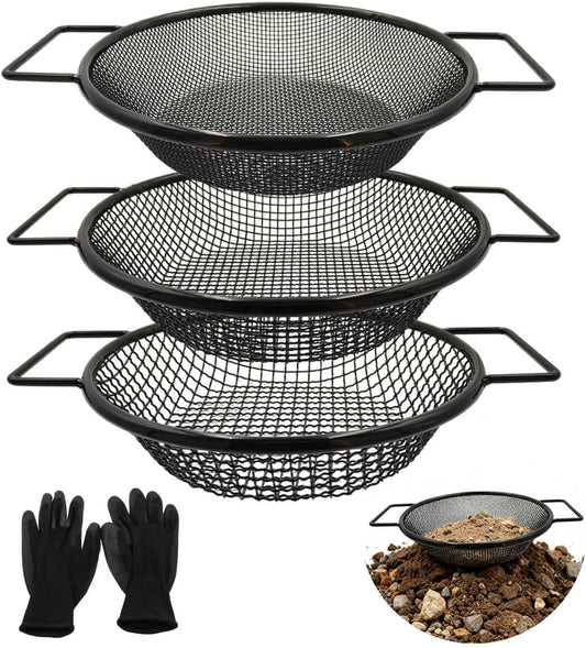 Dirt Soil Sifter for Gardening - 3Pcs Multi Mesh Size Set (1/8",1/4",3/8") Heavy Duty Garden Sieve with Handles, Ideal for 5 Gallon Bucket Compost, Dirt, Sand, Gravel, Rocks & Sawdust Sifter