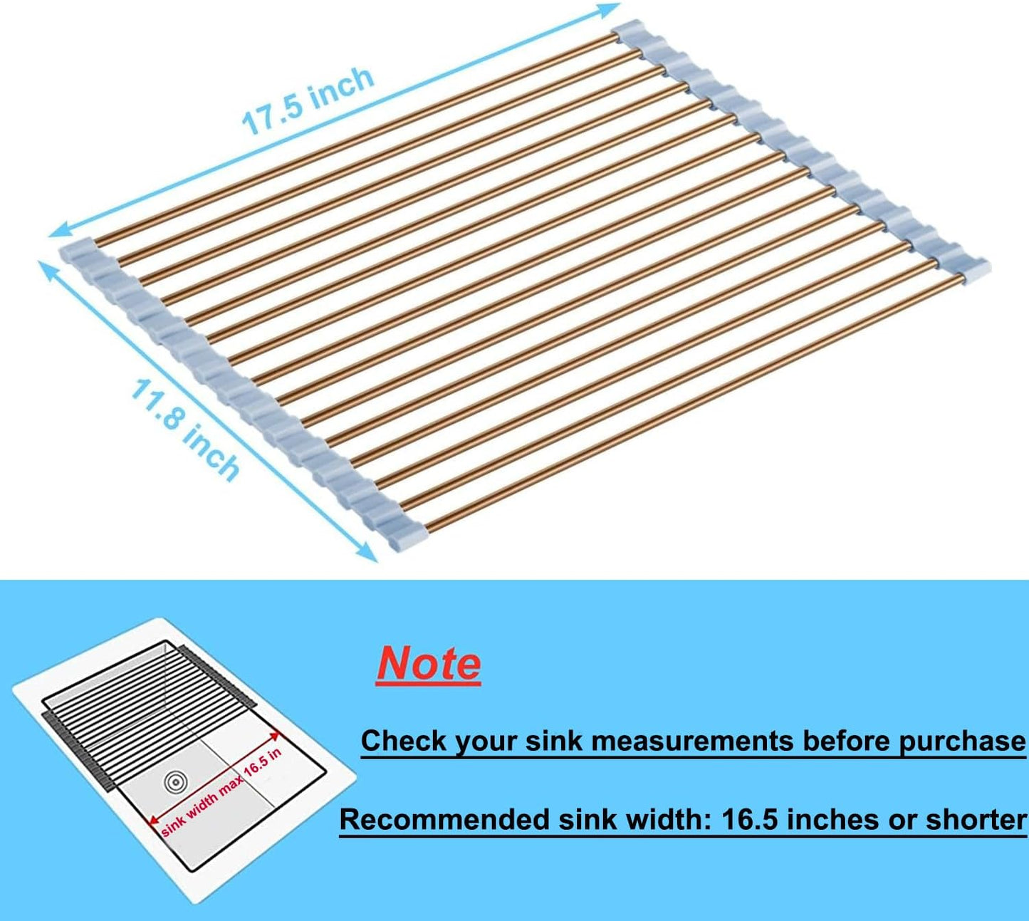 Seropy Roll Up Dish Drying Rack Over The Sink for Kitchen Sink Drying Rack Folding Dish Drainer Mat Rolling Dish Rack Sink Rack Stainless Steel Kitchen Dry Rack Black 17.5x15.7 Inch