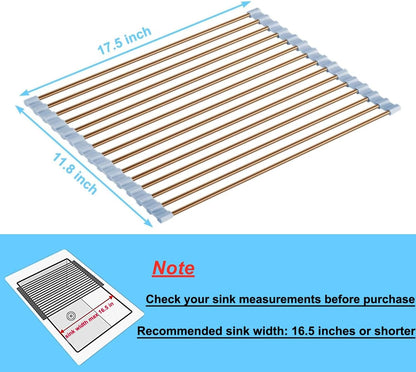 Seropy Roll Up Dish Drying Rack Over The Sink for Kitchen Sink Drying Rack Folding Dish Drainer Mat Rolling Dish Rack Sink Rack Stainless Steel Kitchen Dry Rack Black 17.5x15.7 Inch