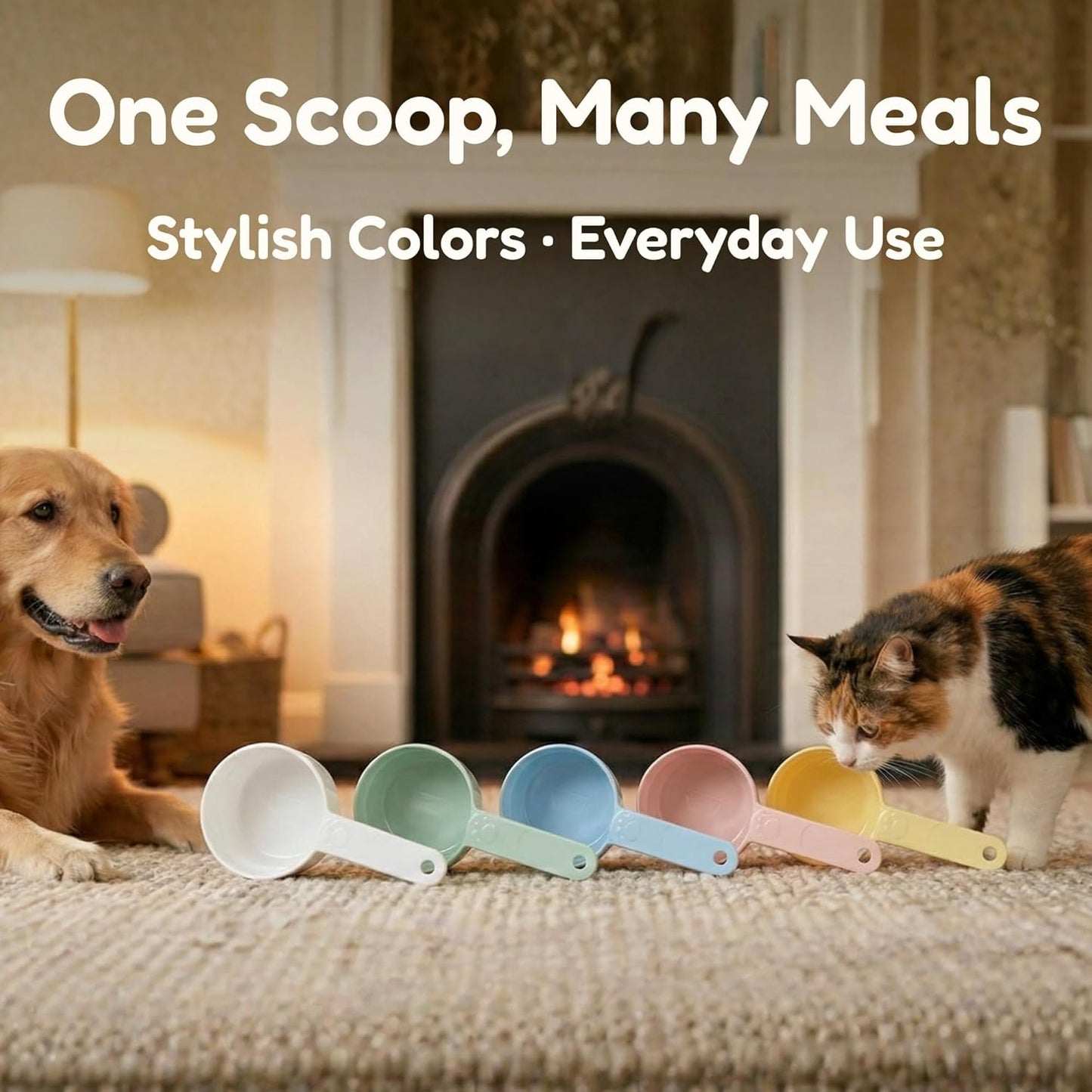 1/2 Cup Dog Food Scoop, Extra Long Handle Sturdy Melamine Pet Food Measuring Scoop with Clear Marking Lines, BPA-Free, Shatterproof, Dishwasher Safe (Butter Yellow, 1/2 Cup)