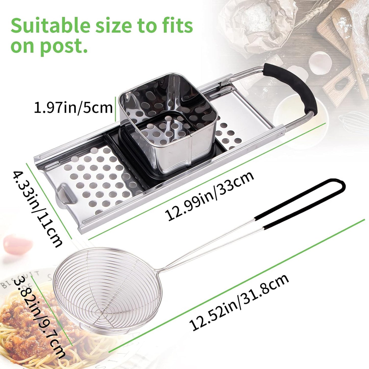 Premium Grade Stainless Steel Spaetzle Maker Widen Plastic Handle with Skimmer Spider Strainer Homemade Egg Noodle Dumpling Perfect Sized for pots and Pans Making Tool