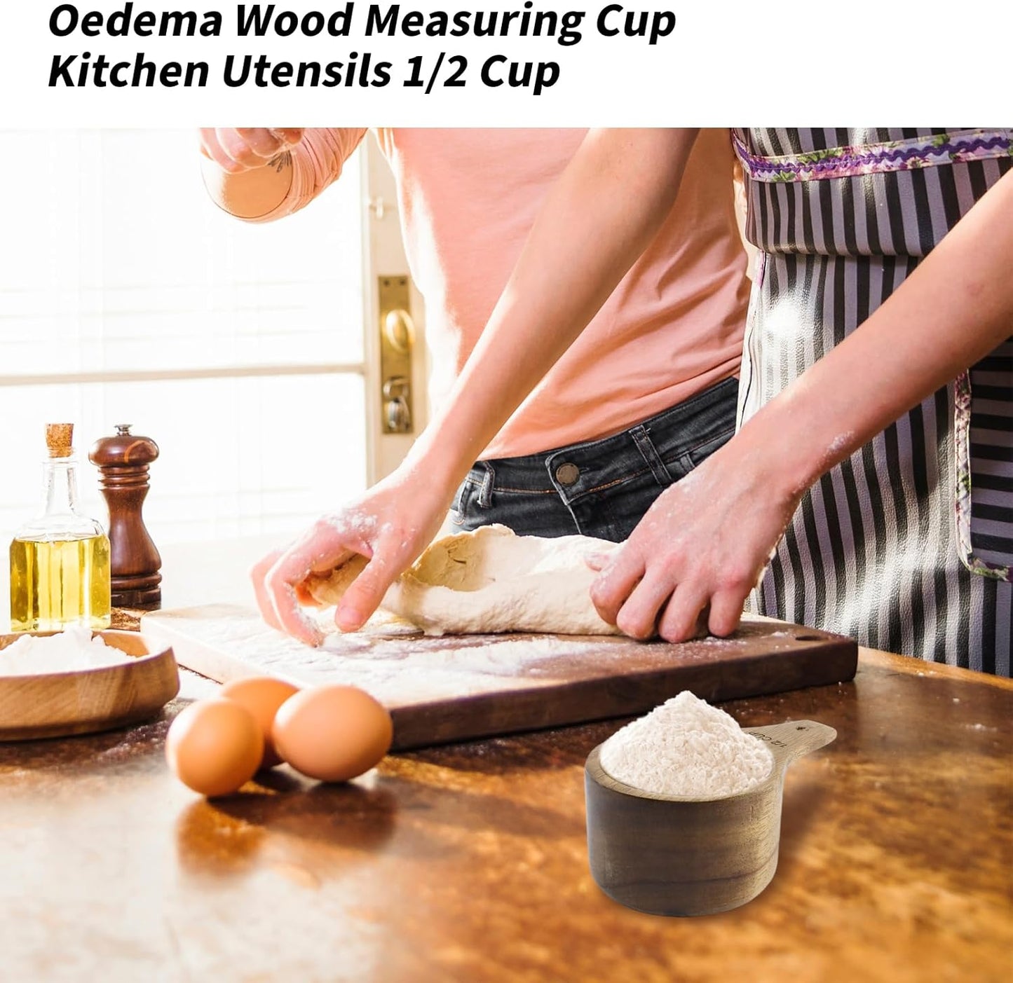 Oedema 2 Pcs Wooden Measuring Cup 1/4 Cup Mini Coffee Scoop Kitchen Measure Tool Measuring Spoon for Coffee Beans Tea