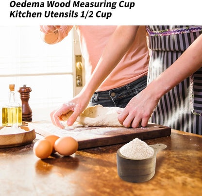 Oedema 2 Pcs Wooden Measuring Cup 1/4 Cup Mini Coffee Scoop Kitchen Measure Tool Measuring Spoon for Coffee Beans Tea