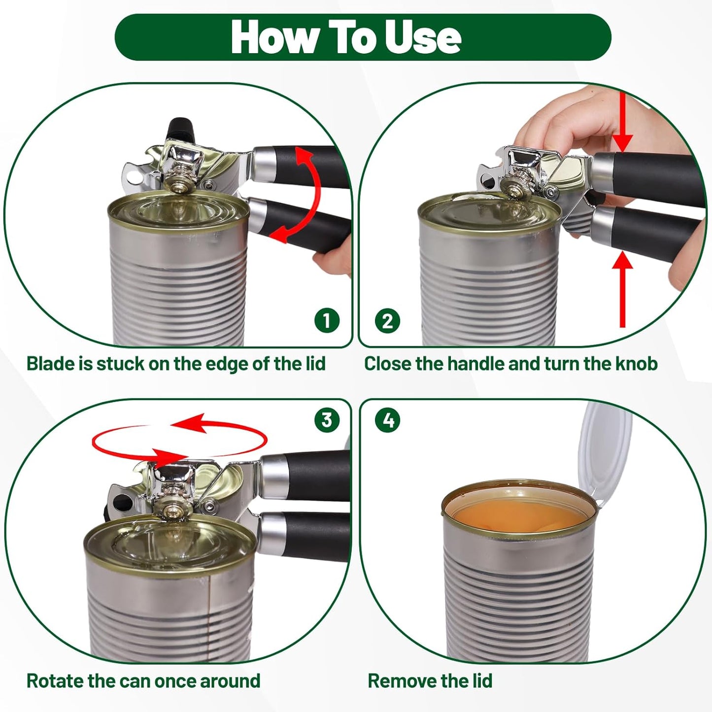 Can Opener Multifunction Manual Can Opener Features Black Stainless Steel Construction Open Can Beer Bottle with Magnetic Function for Daily Kitchen Use Seniors and Arthritis Hands