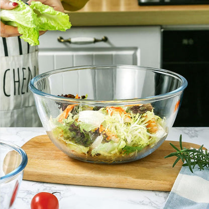 WhiteRhino Glass Mixing Bowls Glass Bowls with Lids Set(4.5QT,2.7QT, 1.1QT),Large Salad Bowls,glass mixing bowl Space-Saving Nesting Storage bowls for Cooking,Baking,Prepping,Dishwasher Safe