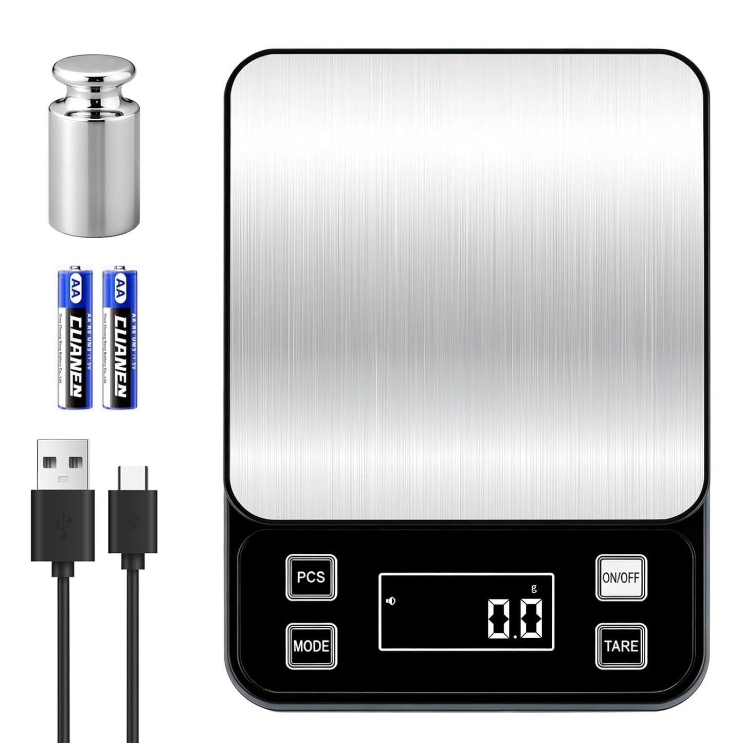 Full Waterproof Digital Scale IP67,5kg Capacity 0.1g Accuracy Kitchen Scale with Type-C Charging Tare Function Stainless Steel Platform for Baking Seafood Food Processing Hardware Counting