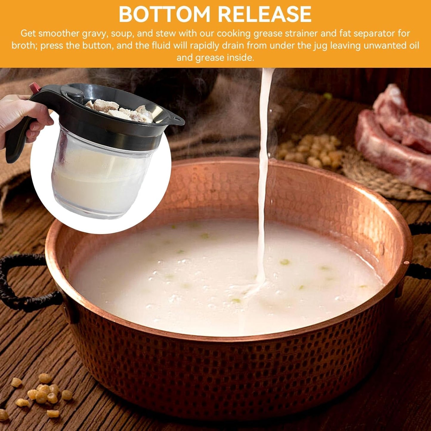 3 in 1 Fat Separator with Bottom Release, Gravy Fat Separator for Cooking, Kitchen Fat Strainer Separator Soup Oil Separator Measuring Cup for Gravy Soup Stew Sauce