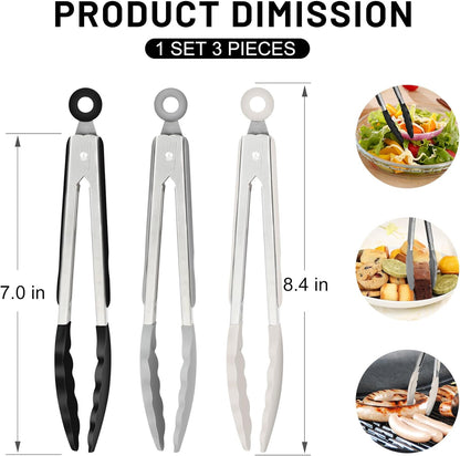 Hotec Silicone Kitchen Tongs for Cooking 9-Inch Serving Tongs with Silicone Tips, Set of 3 (Gradient Blue)