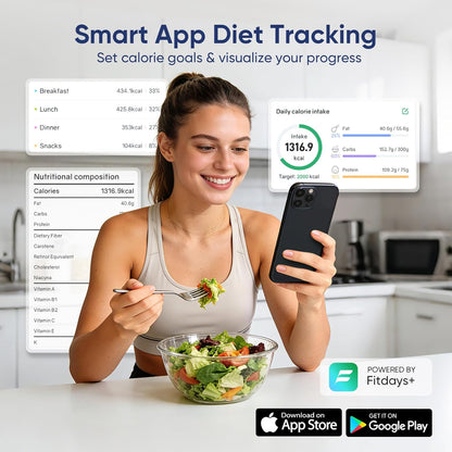 Smart Food Scale with Nutritional Calculator, Free APP with 24 Nutrients Tracking, Calorie, Macro, Premium Stainless Steel Digital Food Scale for Meal Prep Weight Loss, Grams/Ounces, 11lb Capacity