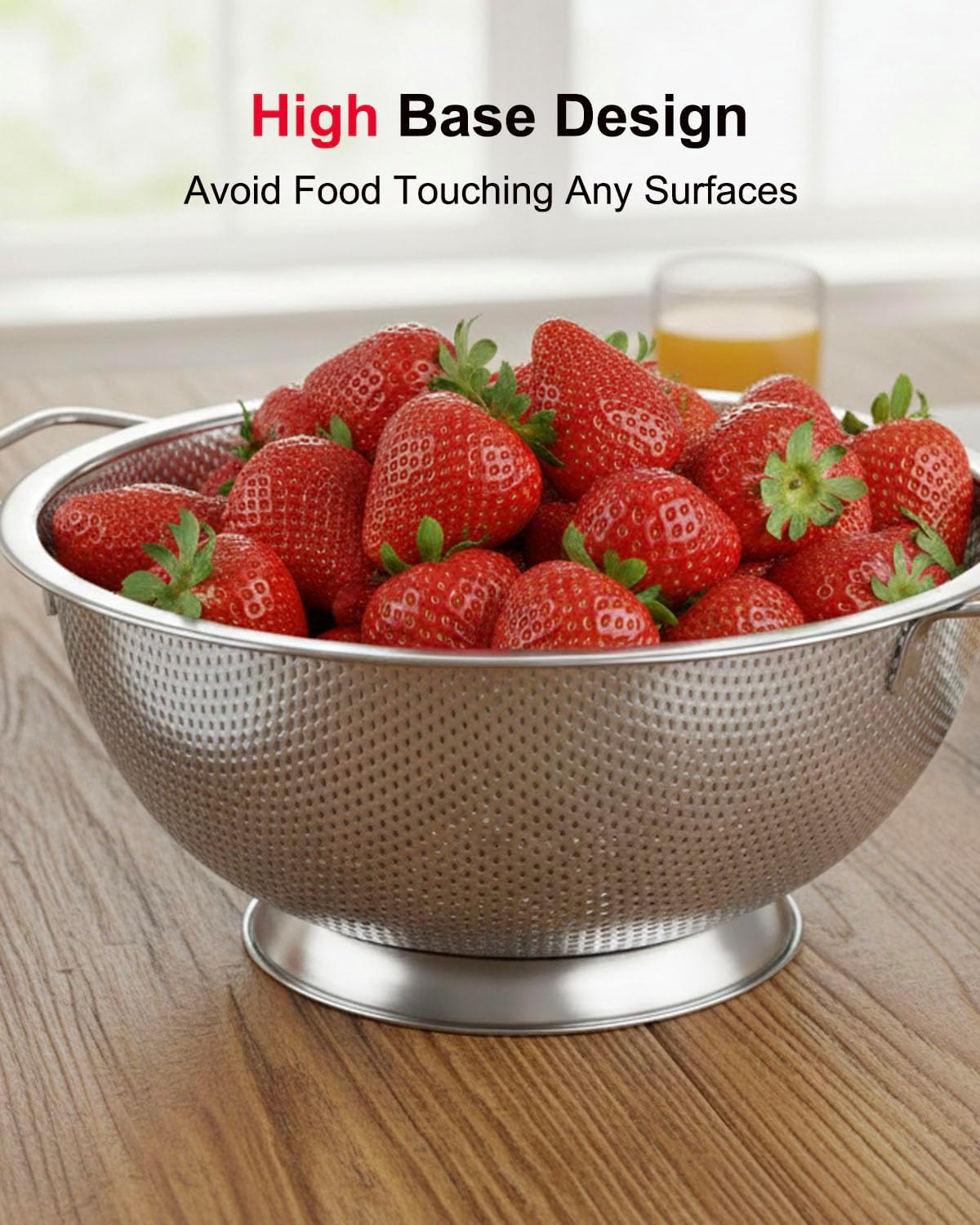5-Quart Colander for Kitchen, Stainless Steel Colander with Base, Pasta Strainer with Handle, Food Strainer for Spaghetti, Vegetables, Fruit