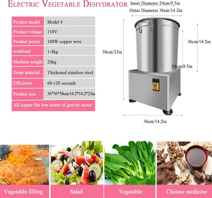 JIAWANSHUN Electric Commercial Salad Spinner Large Inner Capacity 11L(4kg Vegetable), 110V Stainless Steel Lettuce Spinner Vegetable Dryer for Canteens Hotels and Restaurants, One Key Switch