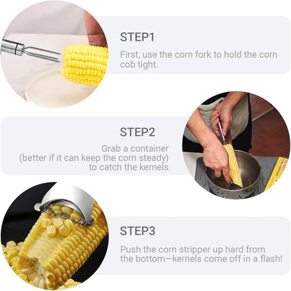 2 Pcs Stainless Steel Corn Peeler and Holder Set – Use Together for Safer Grip and Hand Protection, Easy Corn on the Cob Tool