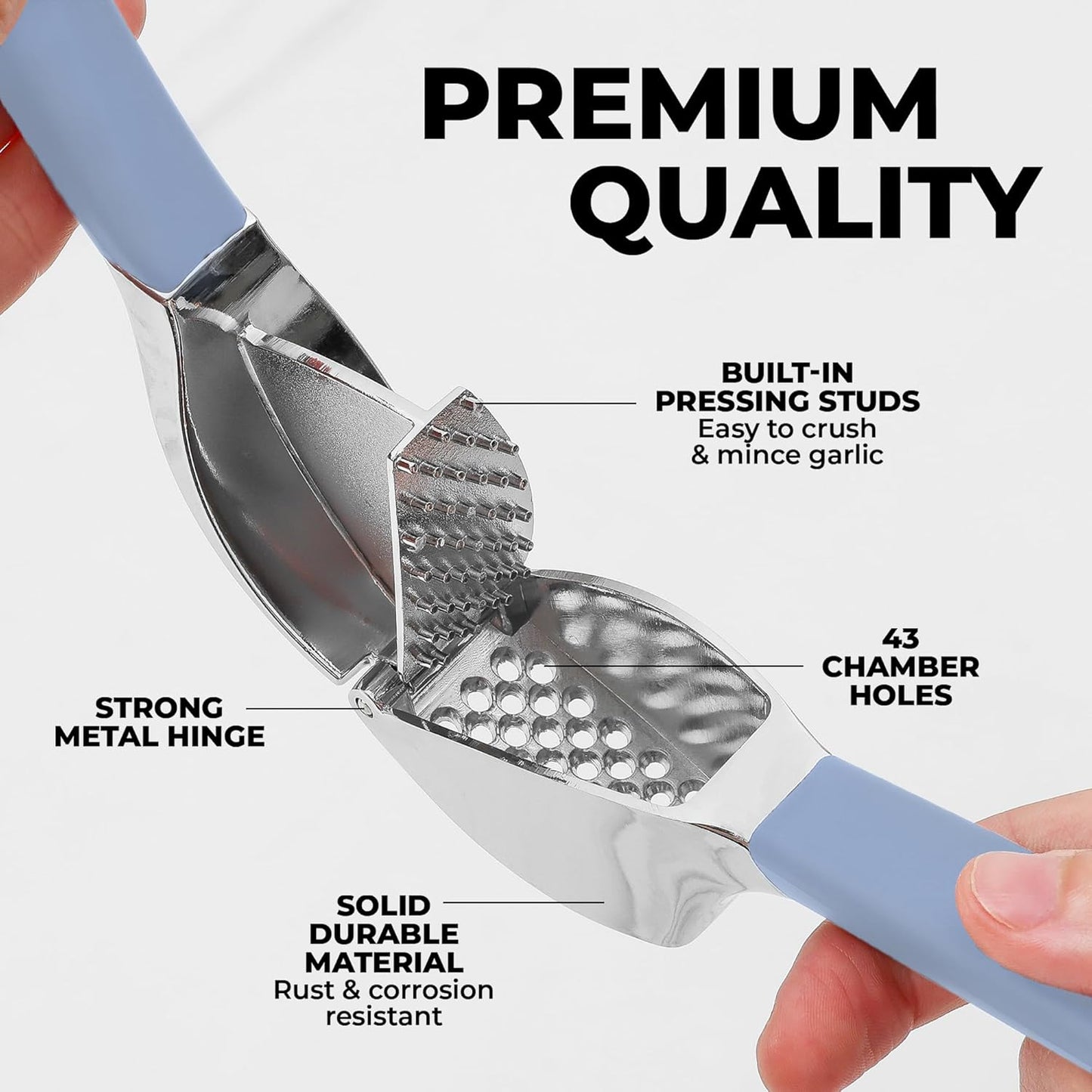Zulay Kitchen Comfort Grip Garlic Press - Garlic Mincer Tool - Garlic Crusher - Garlic Press Mincer Rust Proof, with Soft Ergonomic Handle, Easy Clean Set with Peeler and Brush - Red