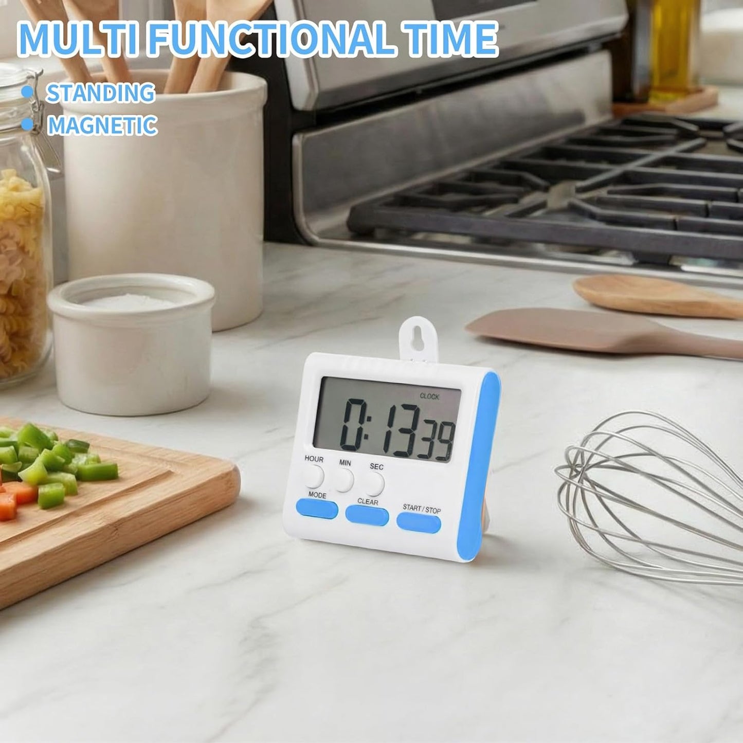 Mudder 3 Pack Digital Kitchen Timer for Cooking, Big Digits, 24 Hour Magnetic Backing Stand Kitchen Timers Clock for Classroom Kids Teachers, Loud Alarm and Big Screen (Black and White)