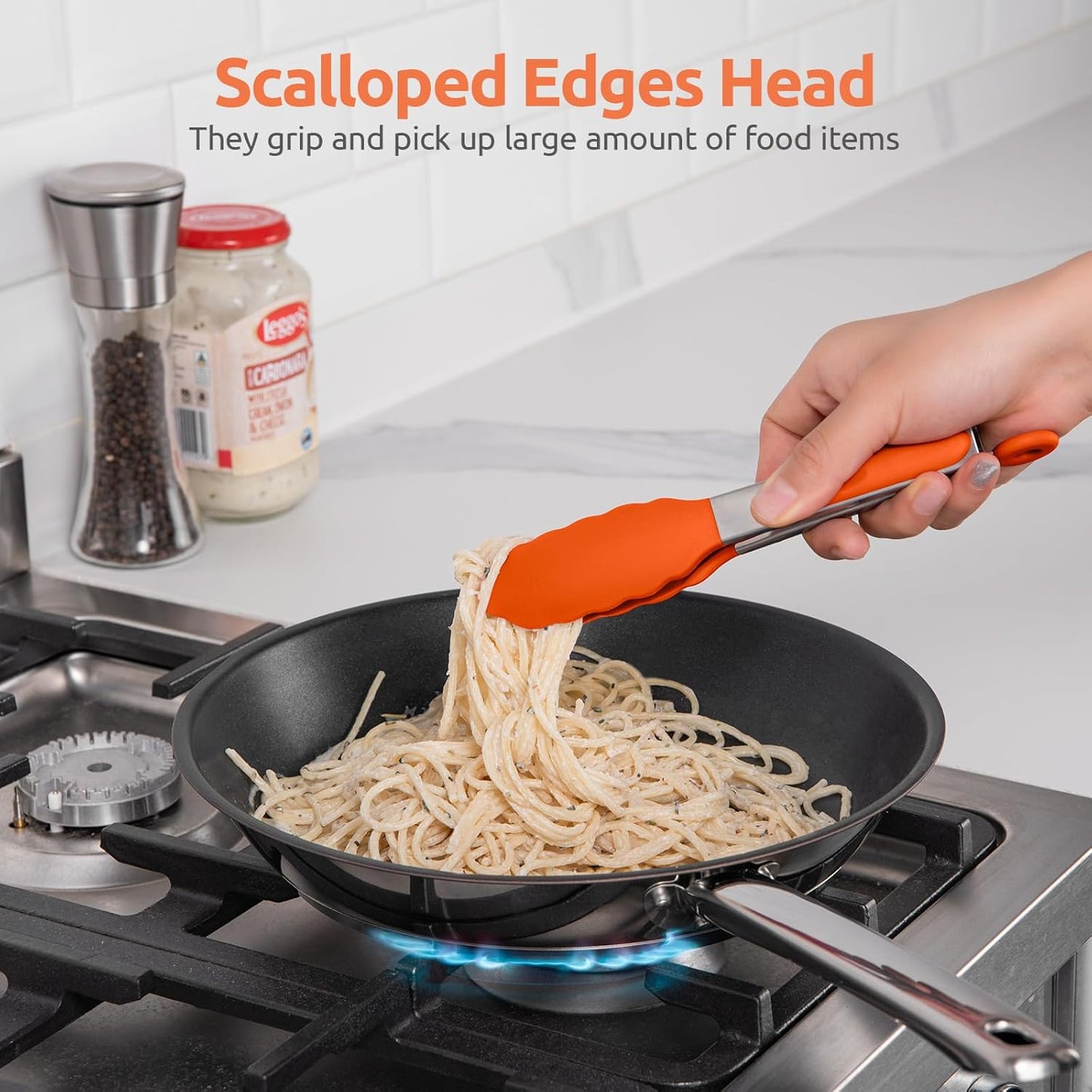 600ºF Heat Resistant Kitchen Tongs: U-Taste 9 inch Silicone Cooking Tong with Firm Sealed Non Stick Rubber Tips & Silicon Coated 18/8 Stainless Steel Handle & Smooth Locking for Serving Salad (Black)