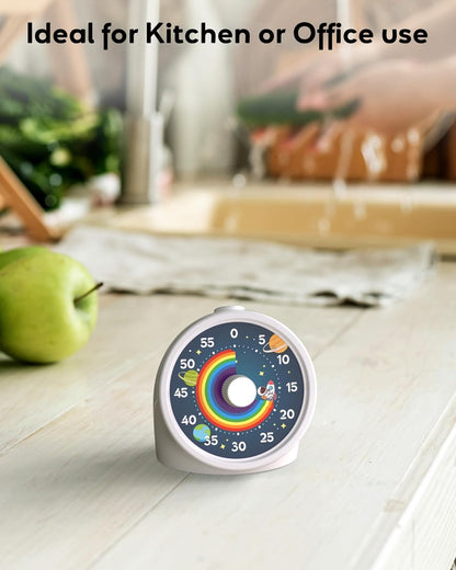 BellMan Visual Timer with Pause Button, 60 Minute Countdown Rainbow Timer for Kids and Adults with Silent Operation, Study and Meetings Time Management Tool, Design for Home, Office and Gift, White