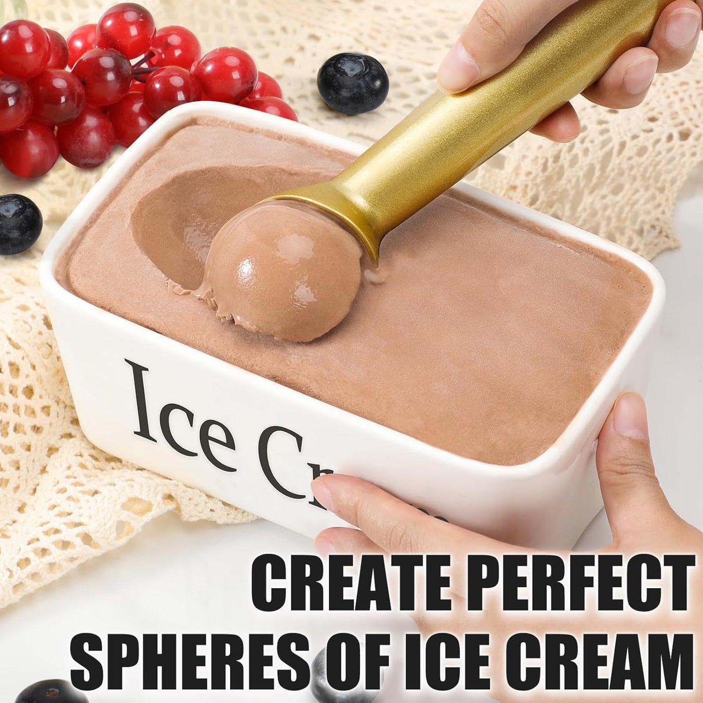 CUNSENR 7 inch Ice Cream Scoop - One-Piece Nonstick Aluminum Ice Cream Scooper - Professional Metal Ice Cream Spoon - Durable, Easy to Use & Clean - Lightweight Cookie Spoon - Scoop Ice Cream (Sliver)