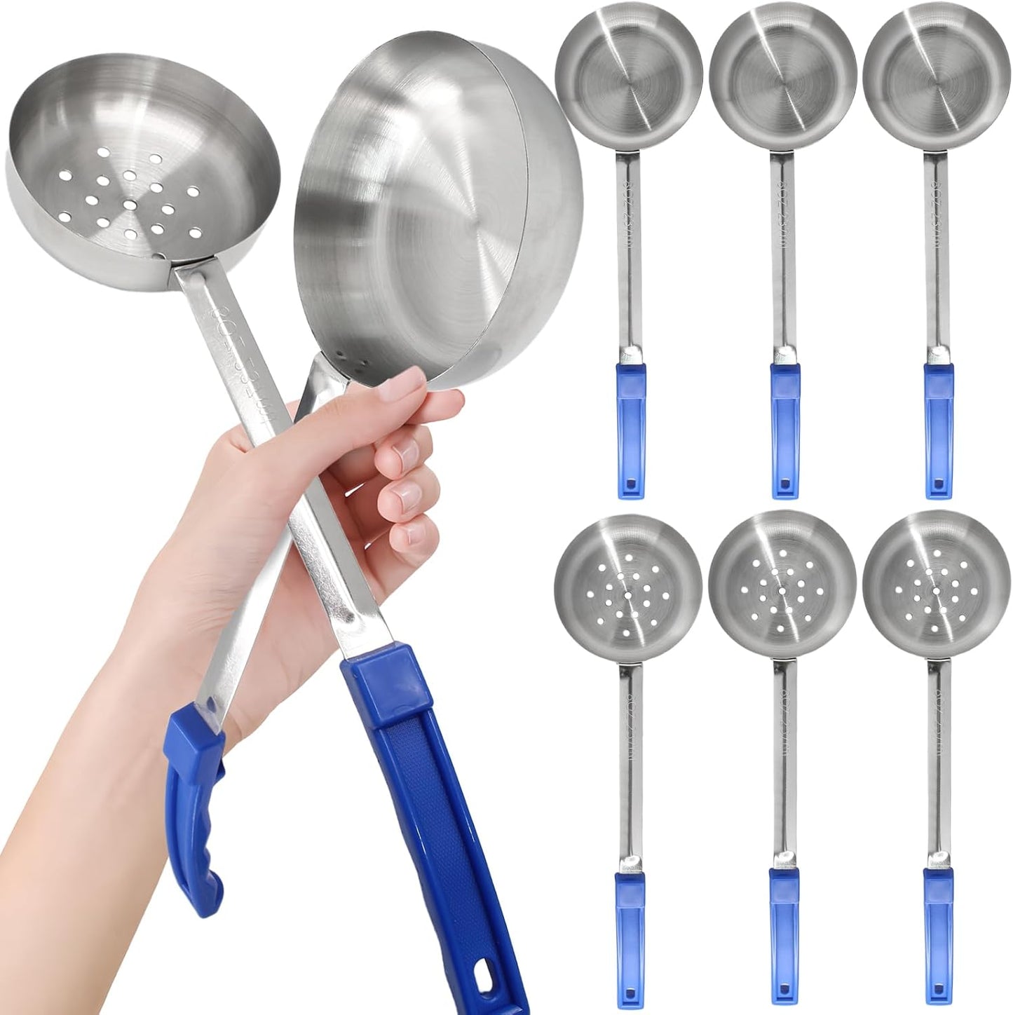 8PCS 2oz Portion Control Serving Spoons,Bariatric Serving Utensils Ideal Weight Watchers,Slotted and Unslotted Scoops,Heavy Duty Stainless Steel Utensils for Restaurants/Weight Loss(Red)