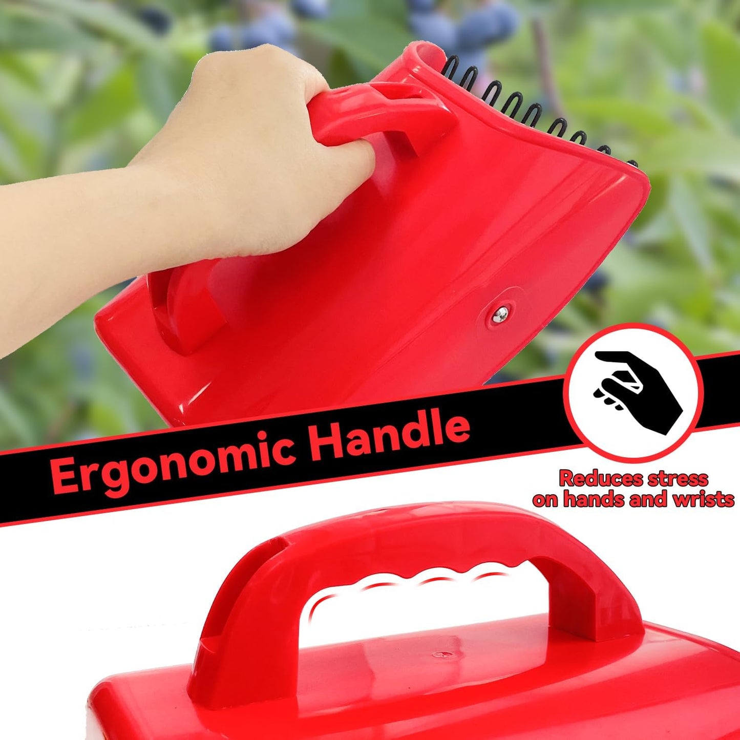 2 Pack Blueberry Picker with Metallic Comb and Ergonomic Metal Handle, Plastic Scoop for Blueberries Lingonberries Huckleberries (Red)