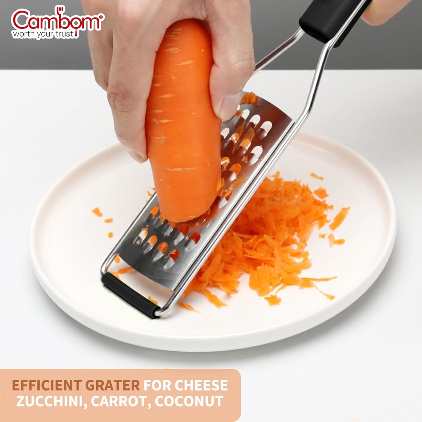 Cambom Lemon & Citrus Zester, Cheese Graters with Stainless Steel Sharp Blade for Parmesan Cheese, Ginger, Garlic, Nutmeg, Chocolate, Vegetables, Fruits, Dishwasher Safe Shredder Fine Blade