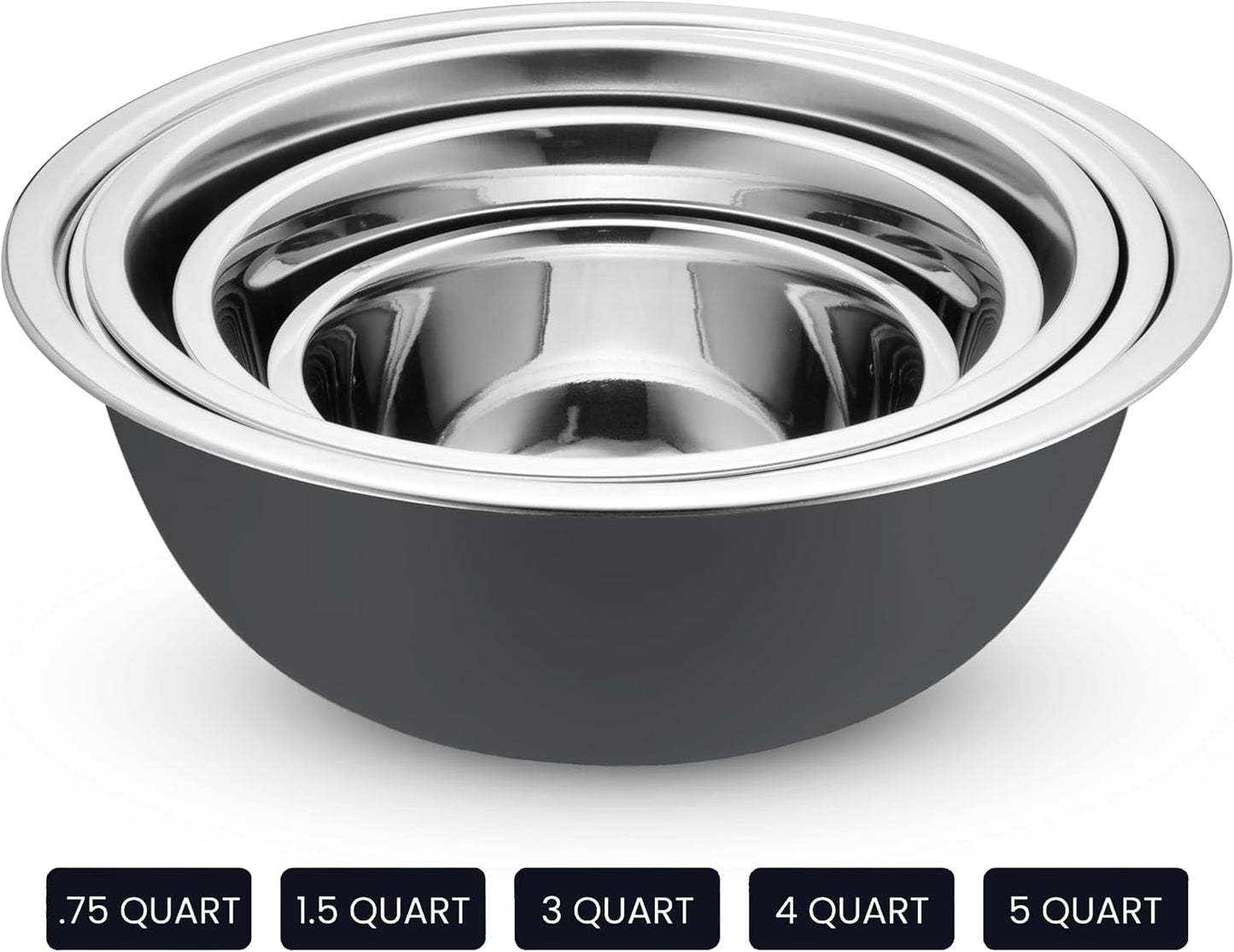 WHYSKO Stainless Steel Mixing Bowl Set, 10 Piece Stainless Steel Mixing Bowls with Lids Set for Food Prep Storage and Serving, Dishwasher Safe for Kitchen Baking Cooking, Silver