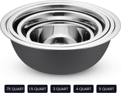 WHYSKO Stainless Steel Mixing Bowl Set, 10 Piece Stainless Steel Mixing Bowls with Lids Set for Food Prep Storage and Serving, Dishwasher Safe for Kitchen Baking Cooking, Silver