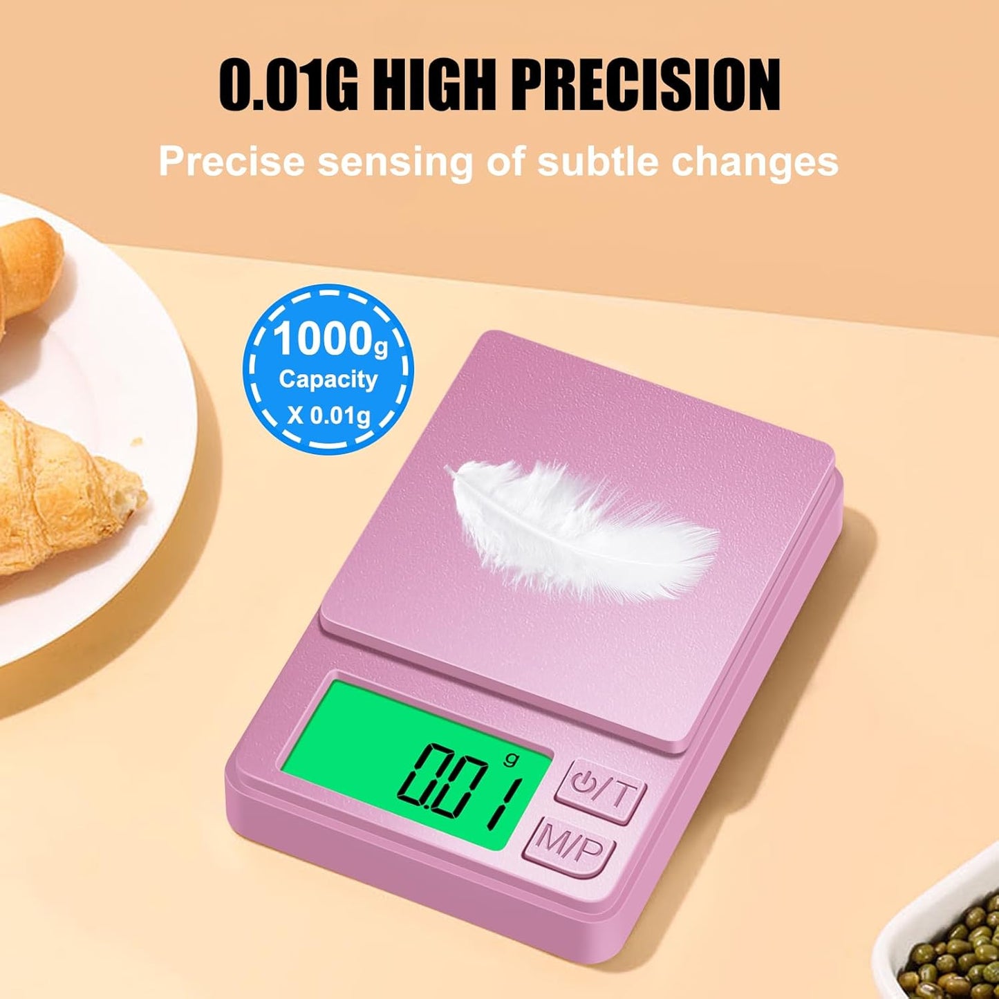 1000g/0.1g Pocket Gram Scale, Diyife High Precision Digital Kitchen Scale, LCD Display, 7 Units with Tare Function, Suit for Jewelry, Powder, Ounces, Blue
