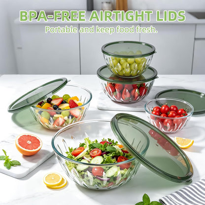 Luvan Glass Mixing Bowls with Lids Set(4.5QT, 2.7QT, 1.1QT)-Large Glass Mixing Bowls, Clear Salad Bowl for Baking, Cooking, Serving, Food Prep, 3PC Nesting Bowls for Kitchen Storage & Dishwasher Safe
