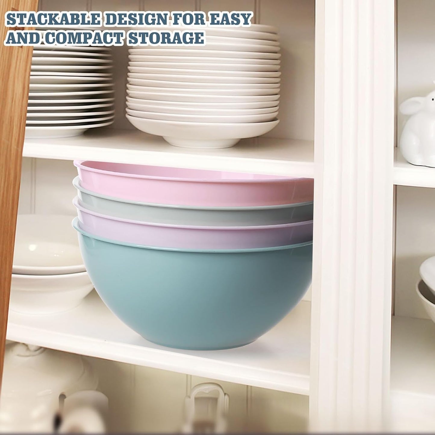 Greentainer 4-Piece Plastic Mixing Bowl Set with Lids for Kitchen, 67oz Lightweight Storage Bowls, Large Salad Bowls for Baking, Prepping, Cooking and Serving Food, Dishwasher & Microwave Safe