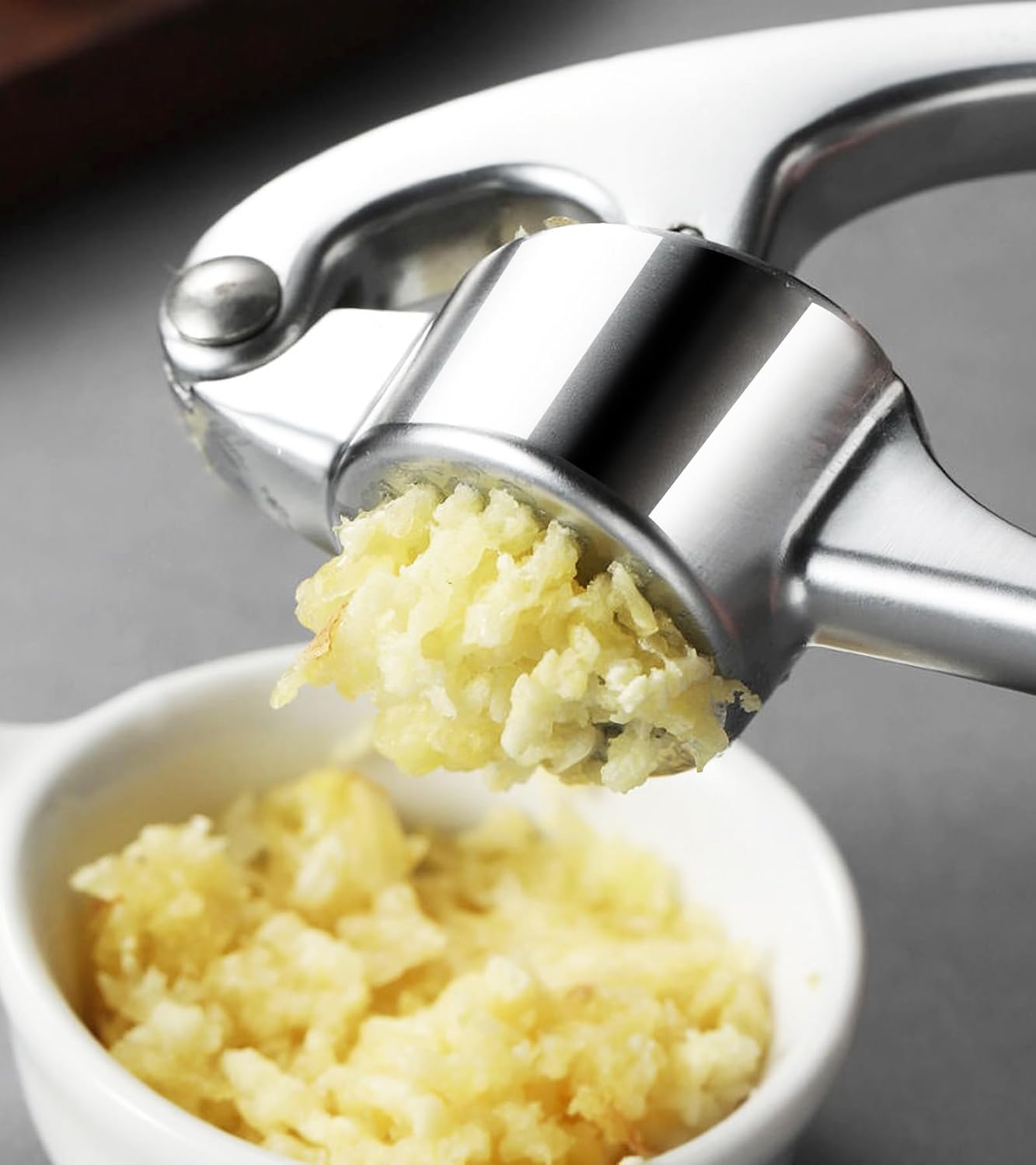 Ugotit Stainless Steel Garlic Press Set Silicone Garlic Peeler & Brush, Heavy Duty Metal Garlic Mincer, Dishwasher Safe, Easy Clean (Regular Handle)