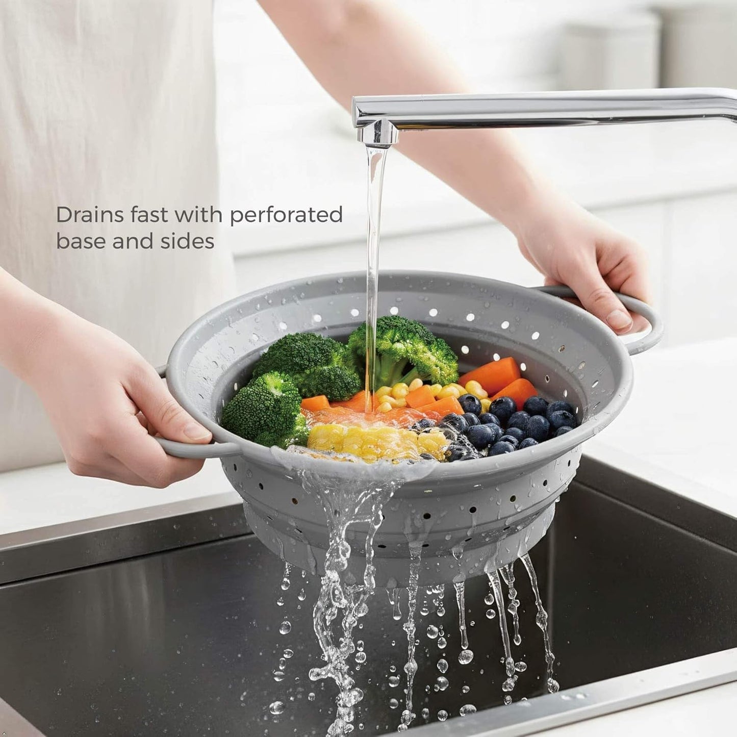 2-Quart Silicone Collapsible Colander – For Kitchen Use, Pasta Strainer, Strainers & Collapsible Strainers (Slate Gray, 2-Quart)