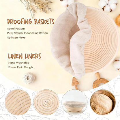 Sourdough Starter Kit, Sourdough Bread Baking Supplies, 9" Round & 10" Oval Banneton Bread Proofing Basket, Bread Sling, Starter Jar, Dough Whisk ect Complete Baking Set for Women Wife Mom