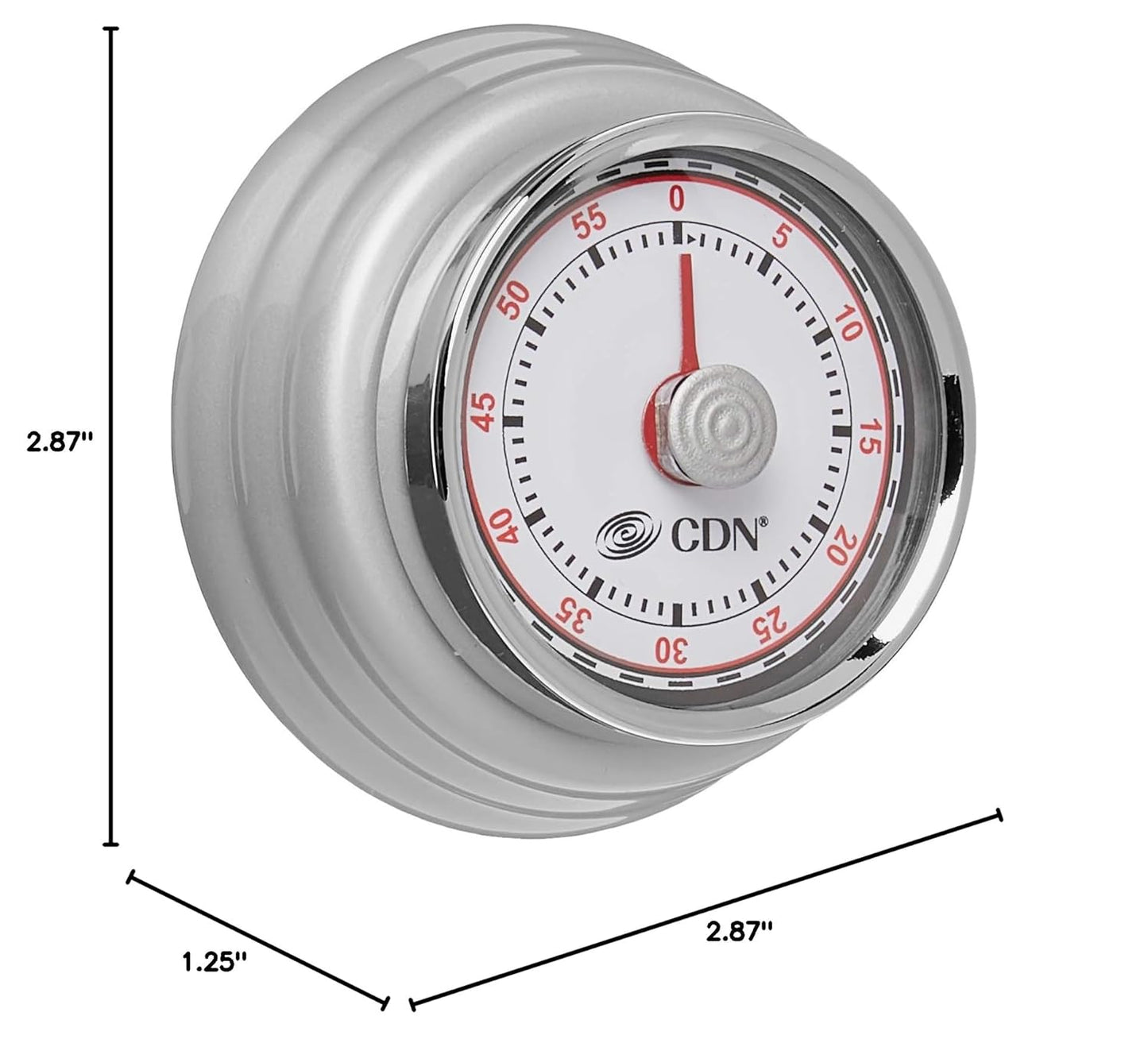 CDN Compact 60-Minute Mechanical Timer | Easy-to-Read 2.5” Dial | Loud 3-Second Alarm | Ideal for Cooking or Baking | Countertop or Wall Mountable | Silver Finish | MT1