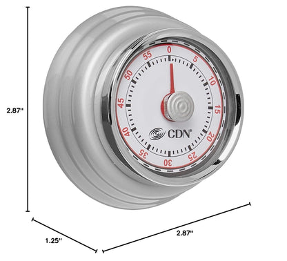 CDN Compact 60-Minute Mechanical Timer | Easy-to-Read 2.5” Dial | Loud 3-Second Alarm | Ideal for Cooking or Baking | Countertop or Wall Mountable | Silver Finish | MT1