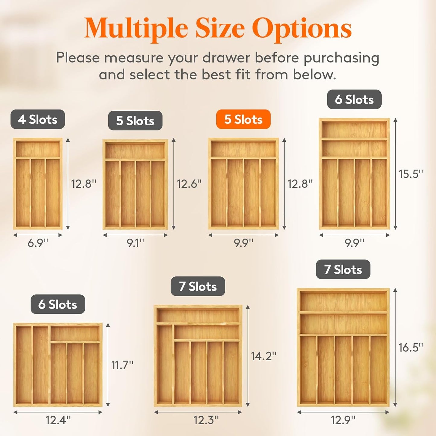Lifewit Silverware Drawer Organizer, Utensil Tray for Kitchen, Flatware and Cutlery Holder, Storage for Spoons Forks Knives, 6.7 x 12", Natural