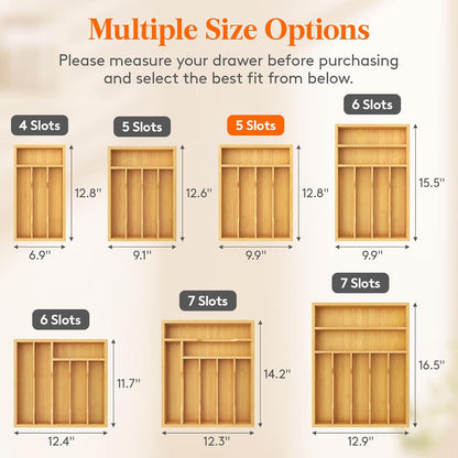 Lifewit Silverware Drawer Organizer, Utensil Tray for Kitchen, Flatware and Cutlery Holder, Storage for Spoons Forks Knives, 6.7 x 12", Natural