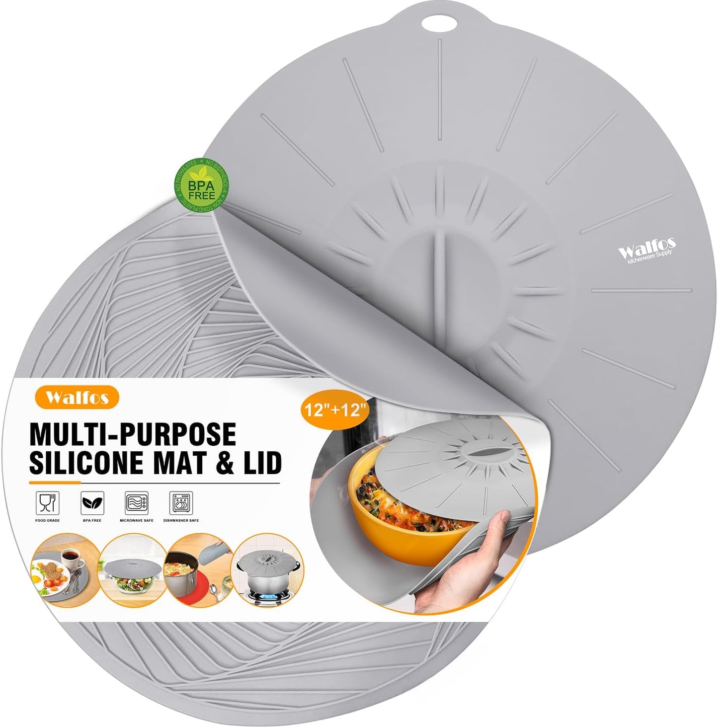 Walfos Silicone Trivet Mats - 4 Heat Resistant Pot Holders, Multipurpose Non-Slip Hot Pads for Kitchen Potholders, Hot Dishers, Jar Opener, Spoon Holder, Food Grade Silicone & BPA Free (Black)