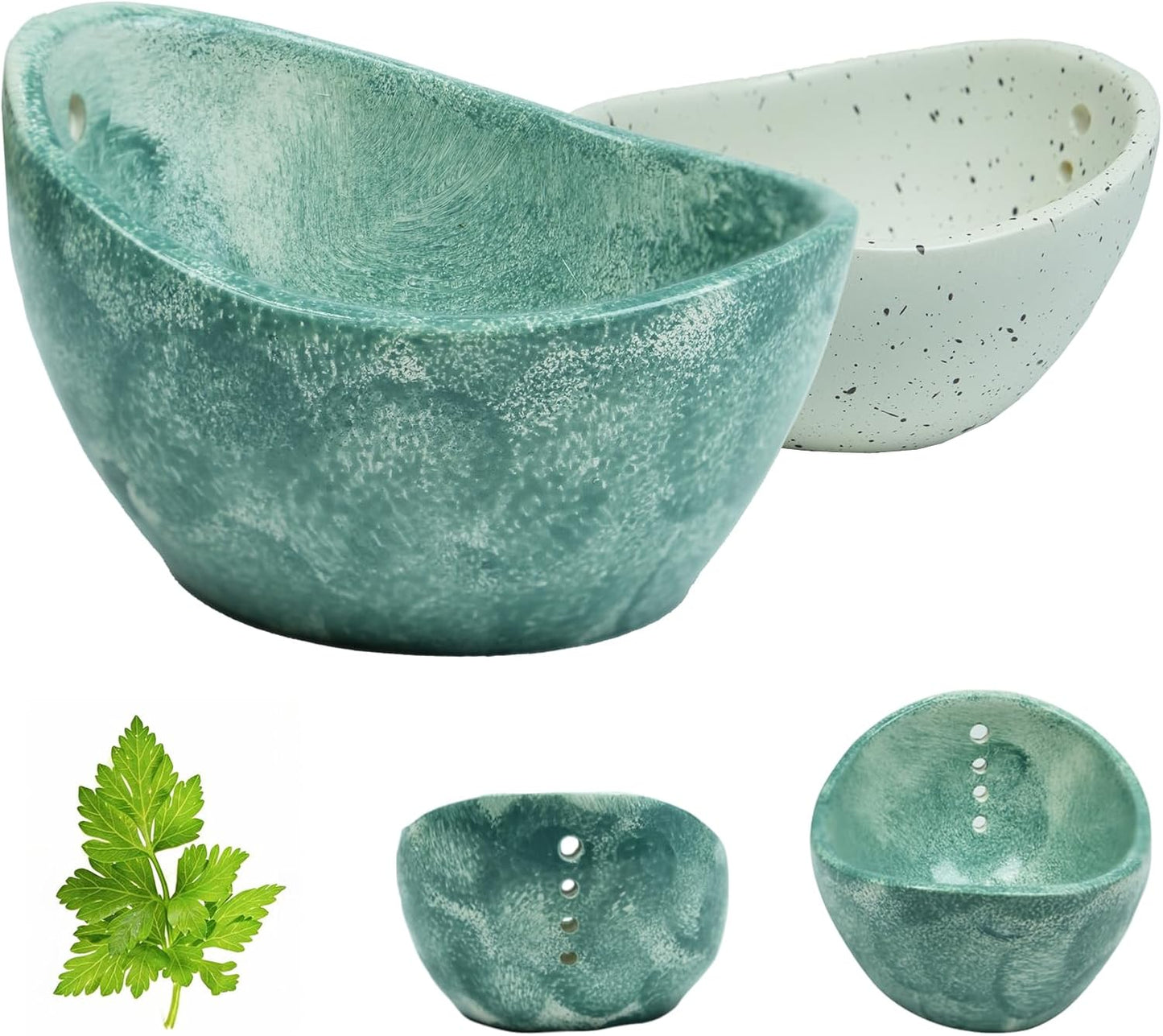 Earthenware Herb Stripping Bowl 2Pack, Pottery Herb Stripper Bowl Handmade, New Earthenware Kitchen Tools Supplies, Multiple Size Holes for Stripping Herbs, Rosemary, Thyme(3.94"x3.35"x2.28")